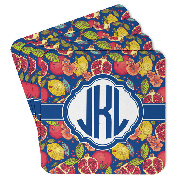 Custom Pomegranates & Lemons Paper Coasters w/ Monograms