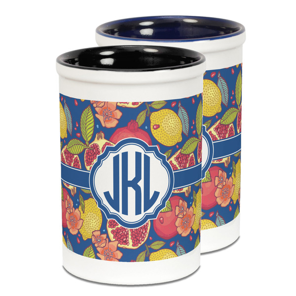 Custom Pomegranates & Lemons Ceramic Pencil Holder - Large