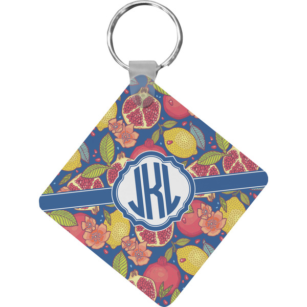 Custom Pomegranates & Lemons Diamond Plastic Keychain w/ Monogram