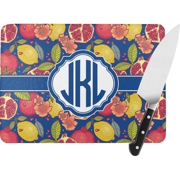 Custom Pomegranates & Lemons Rectangular Glass Cutting Board (Personalized)