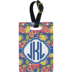Pomegranates & Lemons Plastic Luggage Tag - Rectangular w/ Monogram
