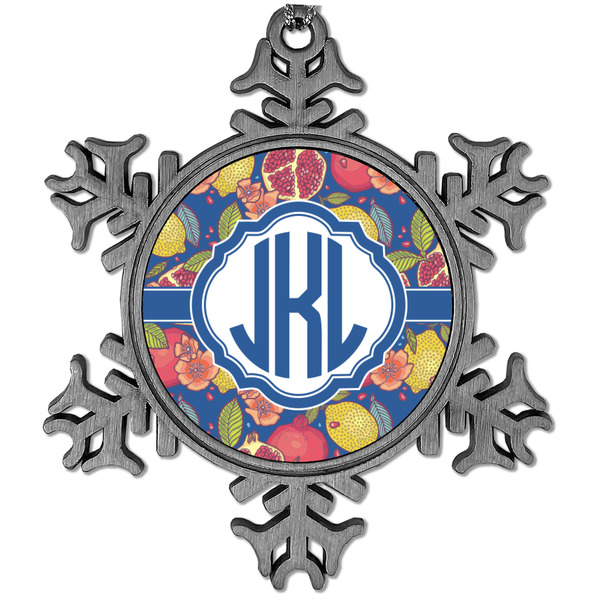 Custom Pomegranates & Lemons Vintage Snowflake Ornament (Personalized)