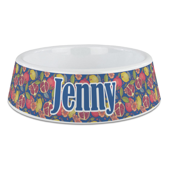 Custom Pomegranates & Lemons Plastic Dog Bowl - Large (Personalized)