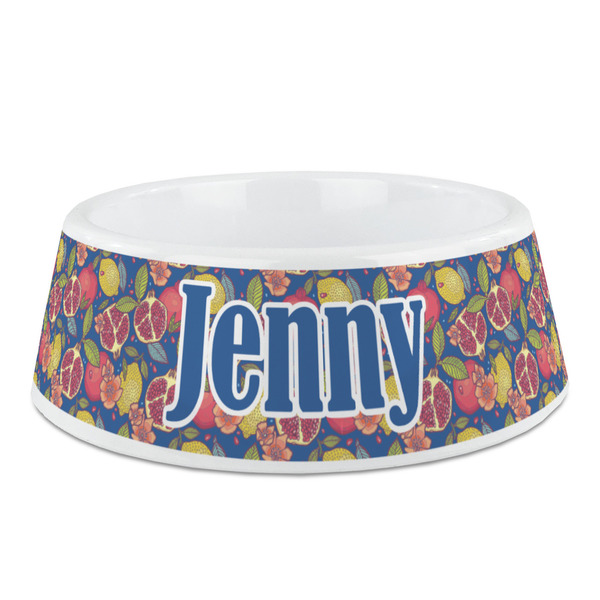 Custom Pomegranates & Lemons Plastic Dog Bowl - Medium (Personalized)