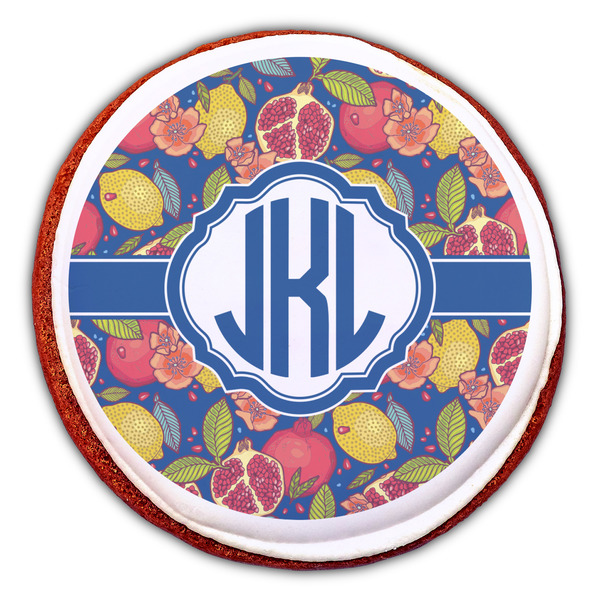 Pomegranates & Lemons Printed Icing Circle - Large - On Cookie