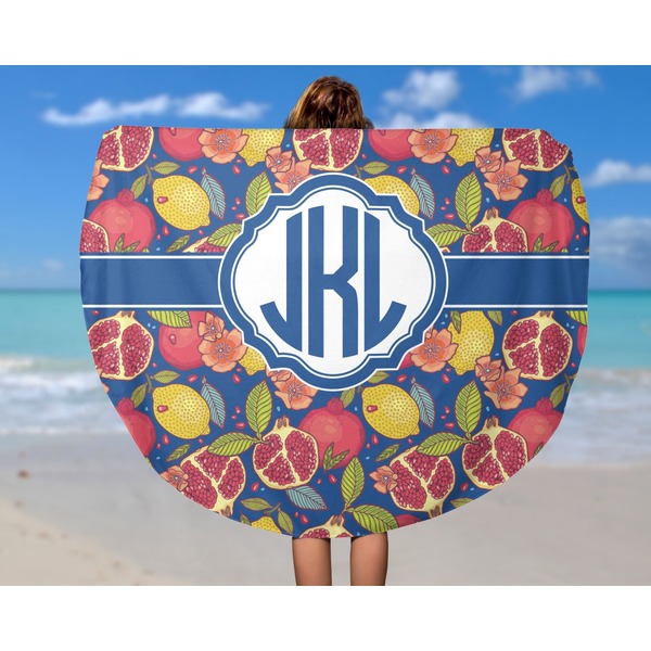 Pomegranates & Lemons Round Beach Towel - In Use