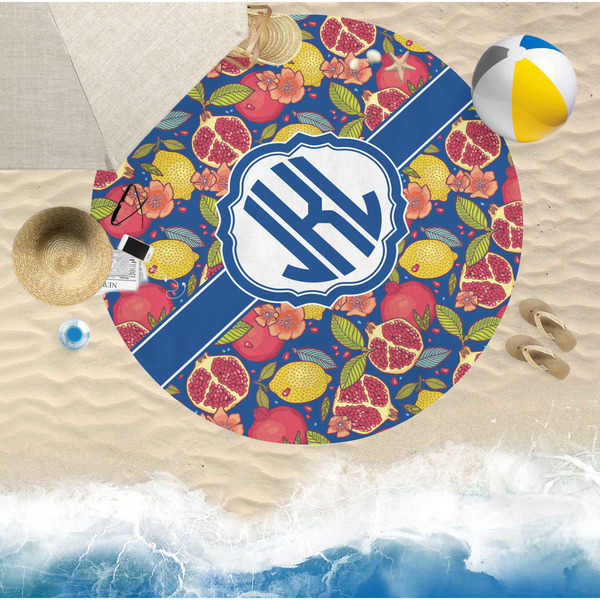 Pomegranates & Lemons Round Beach Towel Lifestyle