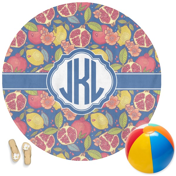 Custom Pomegranates & Lemons Round Beach Towel (Personalized)