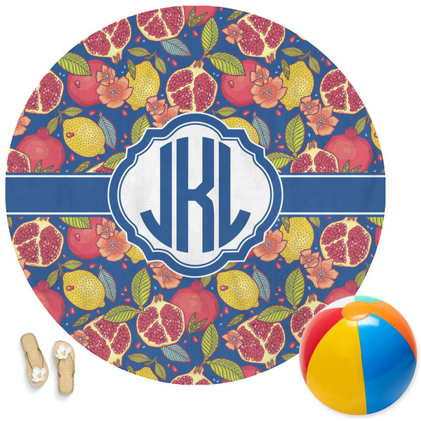 Custom Pomegranates & Lemons Round Beach Towel (Personalized)