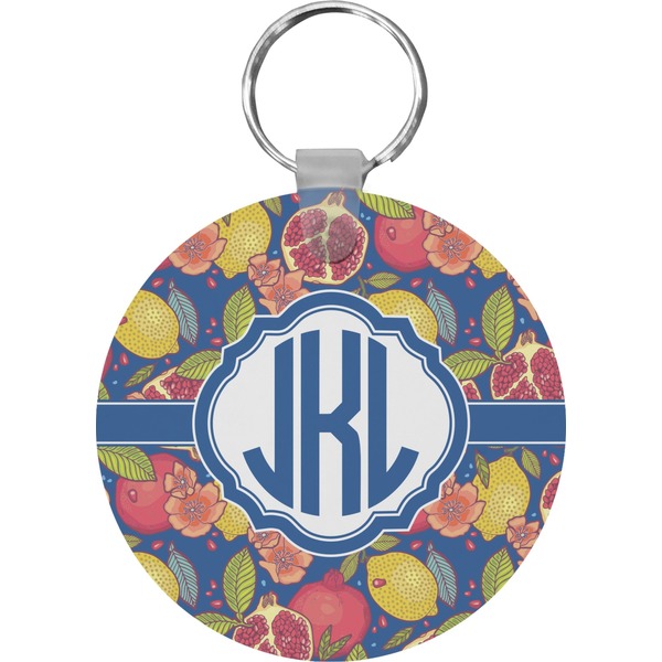Custom Pomegranates & Lemons Round Plastic Keychain (Personalized)