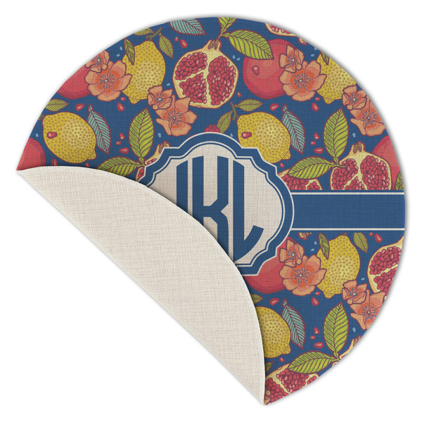 Pomegranates & Lemons Round Linen Placemats - Front (folded corner single sided)