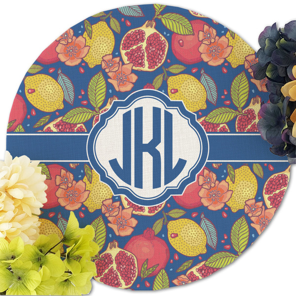Pomegranates & Lemons Round Linen Placemats - Front (w flowers)