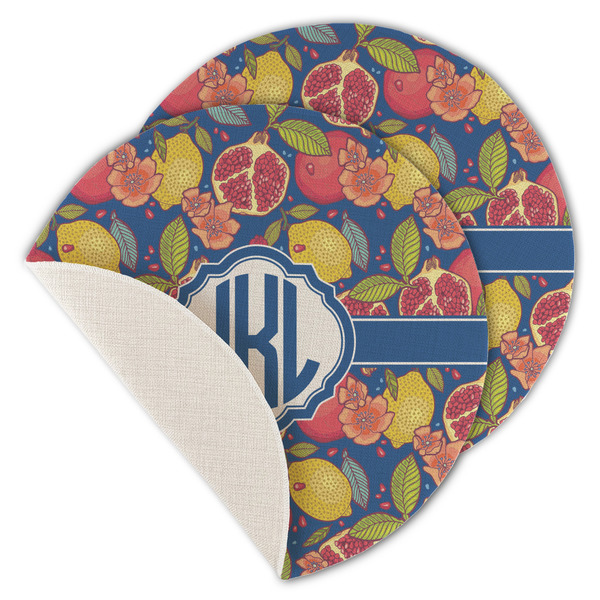 Custom Pomegranates & Lemons Round Linen Placemat - Single Sided - Set of 4 (Personalized)