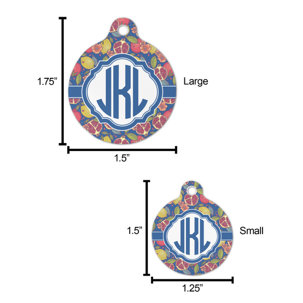 Pomegranates & Lemons Round Pet ID Tag - Large - Comparison Scale