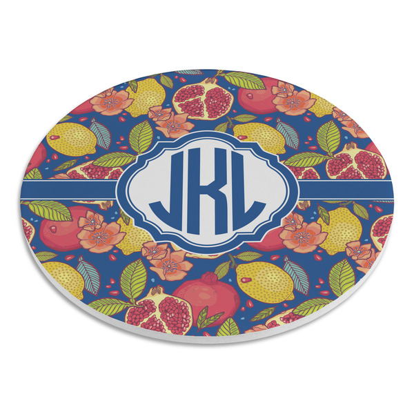 Pomegranates & Lemons Round Stone Trivet - Angle View