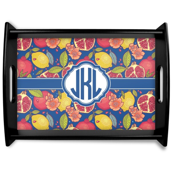 Custom Pomegranates & Lemons Black Wooden Tray - Large (Personalized)