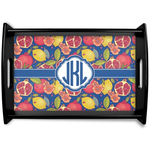 Custom Pomegranates & Lemons Black Wooden Tray - Small (Personalized)