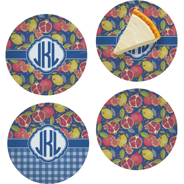Custom Pomegranates & Lemons Set of 4 Glass Appetizer / Dessert Plate 8" (Personalized)