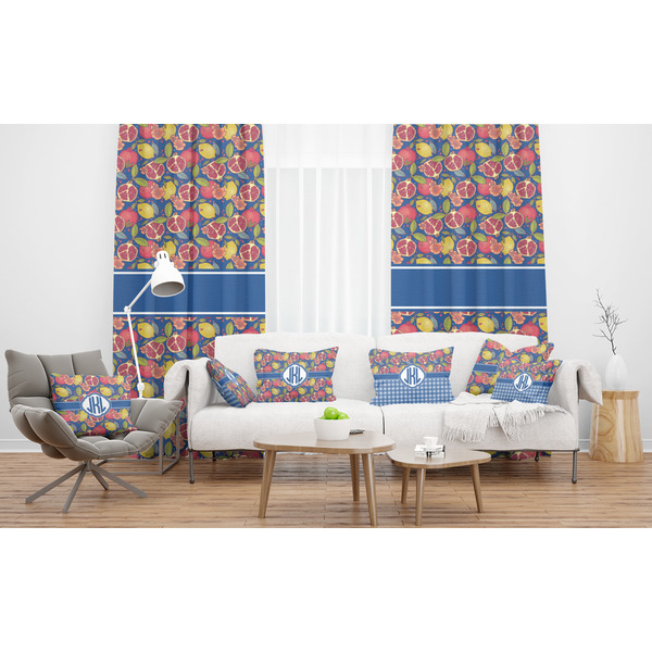 Pomegranates & Lemons Sheer and Custom Curtains in Room with Matching Pillows