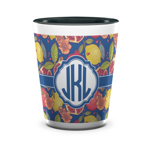 Custom Pomegranates & Lemons Ceramic Shot Glass - 1.5 oz - Two Tone - Set of 4 (Personalized)