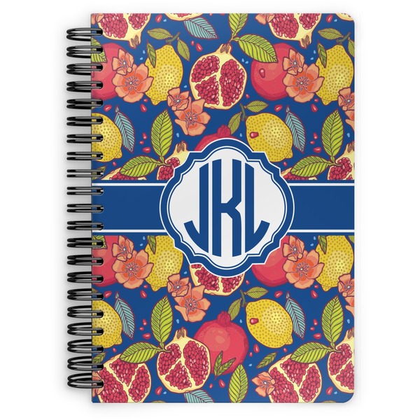 Custom Pomegranates & Lemons Spiral Notebook - 7x10 w/ Monogram