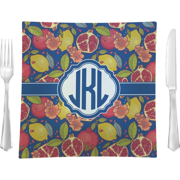 Custom Pomegranates & Lemons 9.5" Glass Square Lunch / Dinner Plate- Single or Set of 4 (Personalized)