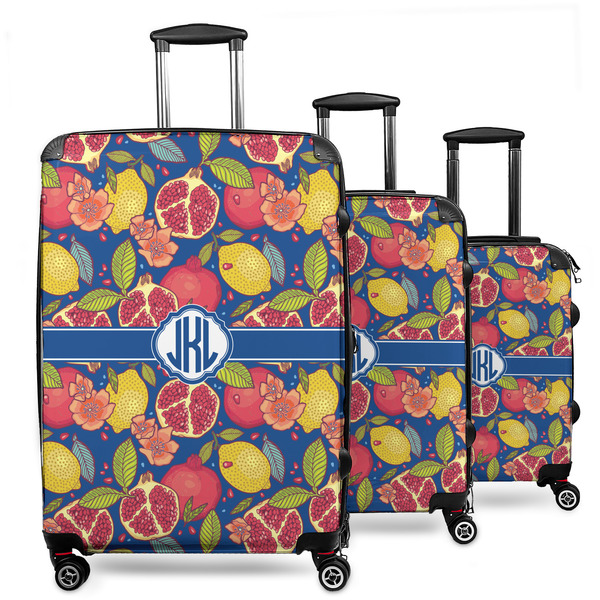 Custom Pomegranates & Lemons 3 Piece Luggage Set - 20" Carry On, 24" Medium Checked, 28" Large Checked (Personalized)