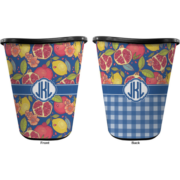 Pomegranates & Lemons Trash Can Black - Front and Back - Apvl