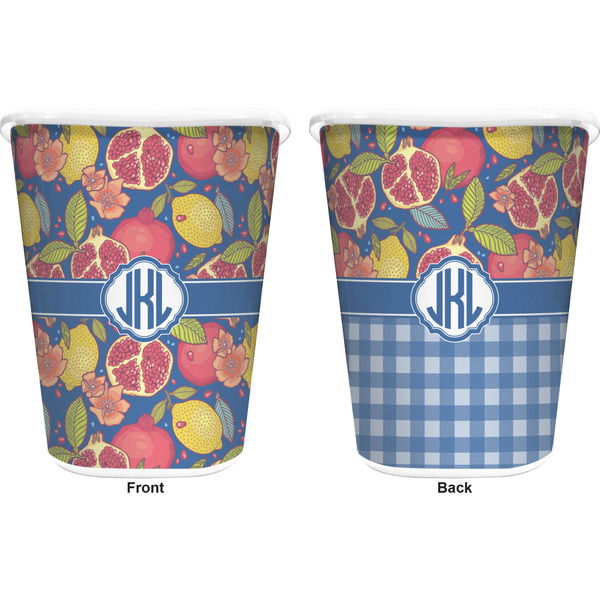 Pomegranates & Lemons Trash Can White - Front and Back - Apvl