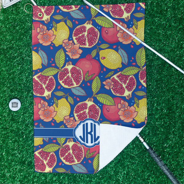 Pomegranates & Lemons Waffle Weave Golf Towel - In Context
