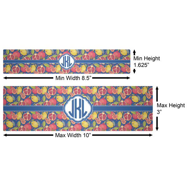 Pomegranates & Lemons Water Bottle Labels w/ Dimensions