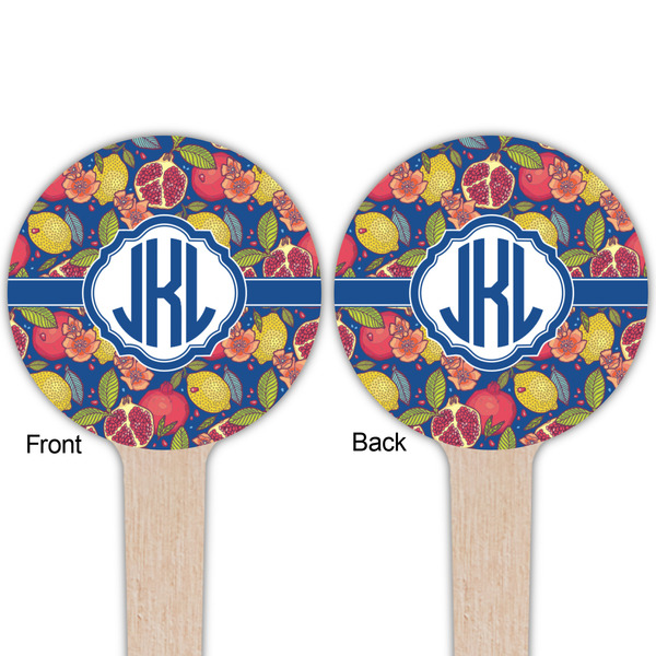 Pomegranates & Lemons Wooden 4" Food Pick - Round - Double Sided - Front & Back