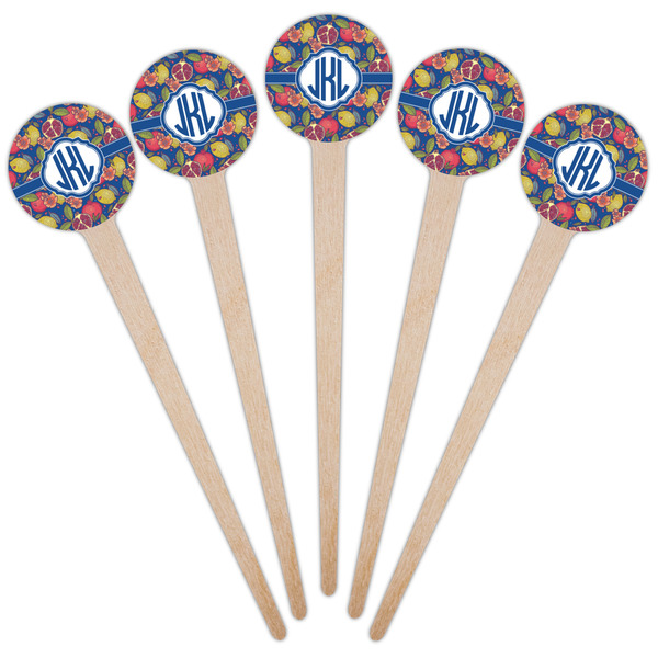 Pomegranates & Lemons Wooden 4" Food Pick - Round - Fan View