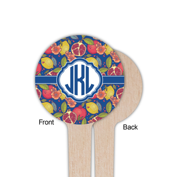 Pomegranates & Lemons Wooden 4" Food Pick - Round - Single Sided - Front & Back