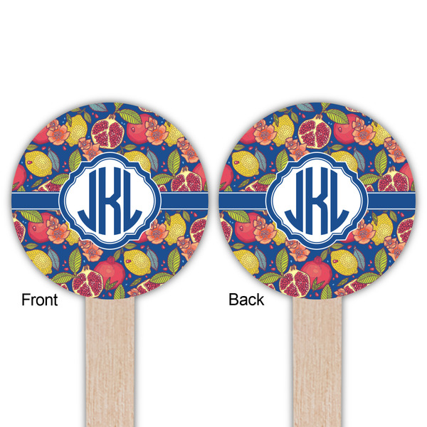 Pomegranates & Lemons Wooden 6" Food Pick - Round - Double Sided - Front & Back
