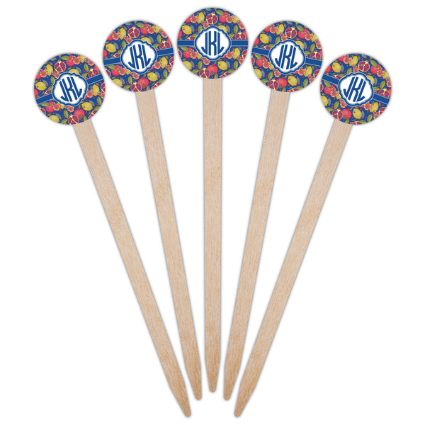 Pomegranates & Lemons Wooden 6" Food Pick - Round - Fan View