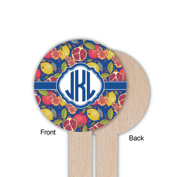 Pomegranates & Lemons Wooden 6" Food Pick - Round - Single Sided - Front & Back