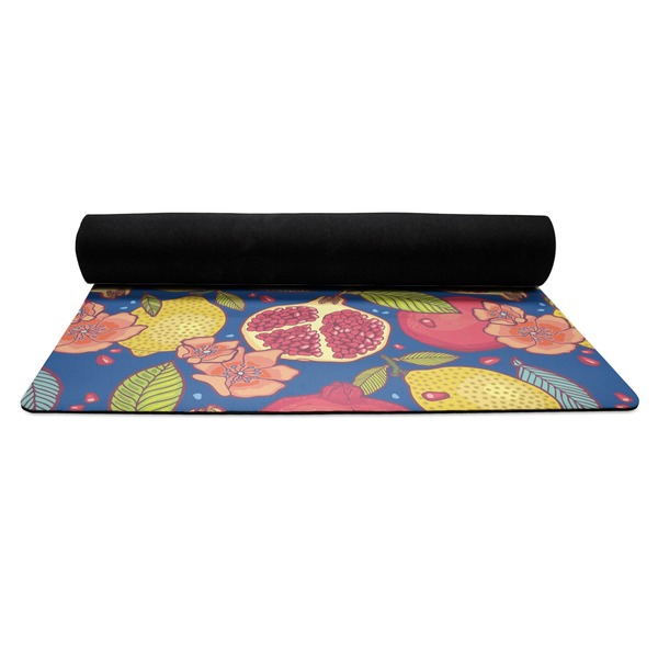 Pomegranates & Lemons Yoga Mat Rolled up Black Rubber Backing