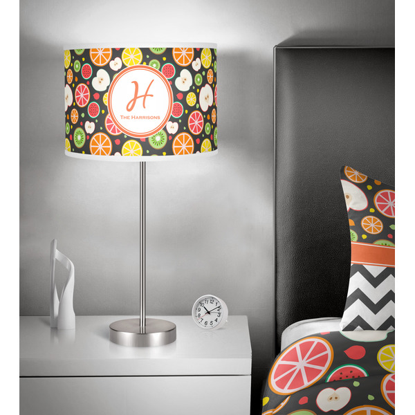 Apples & Oranges 13 inch drum lamp shade - in room