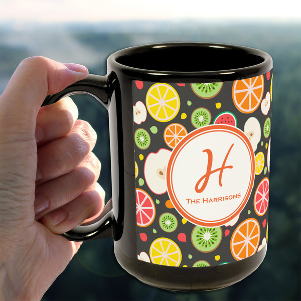 Apples & Oranges 15oz. Black Mug - LIFESTYLE