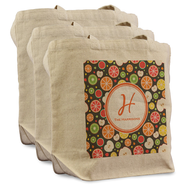 Custom Apples & Oranges Reusable Cotton Grocery Bags - Set of 3 (Personalized)