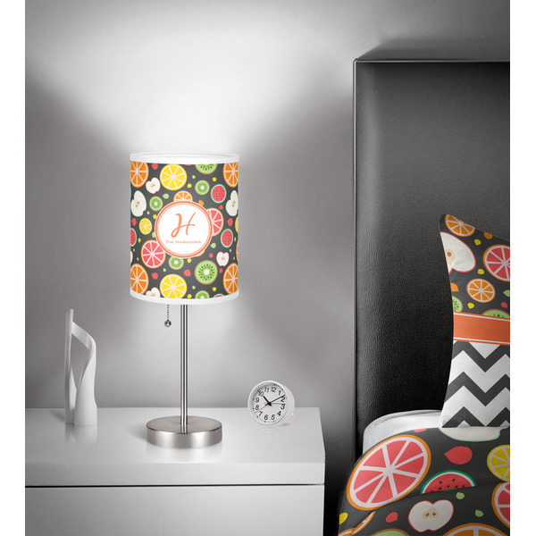 Apples & Oranges 7 inch drum lamp shade - in room