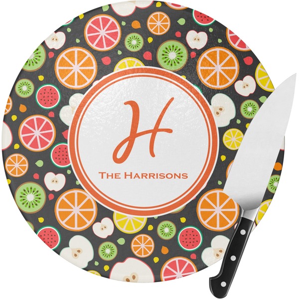 Custom Apples & Oranges Round Glass Cutting Board - Small (Personalized)