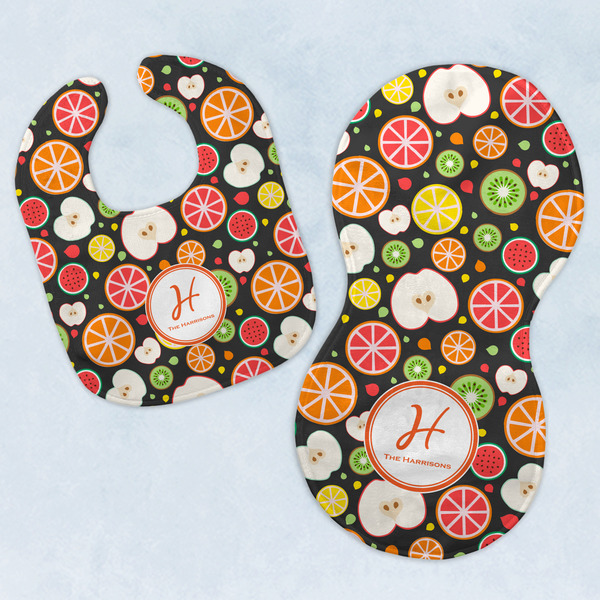 Custom Apples & Oranges Baby Bib & Burp Set w/ Name and Initial