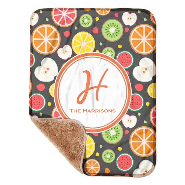 Custom Apples & Oranges Sherpa Baby Blanket - 30" x 40" w/ Name and Initial