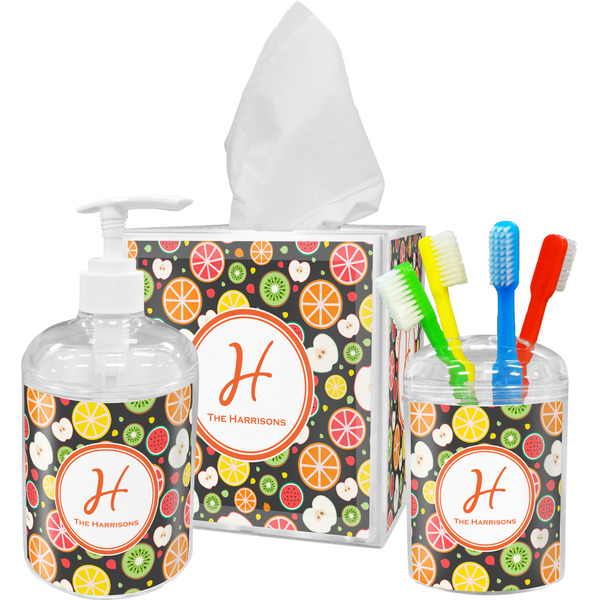 Custom Apples & Oranges Acrylic Bathroom Accessories Set w/ Name and Initial