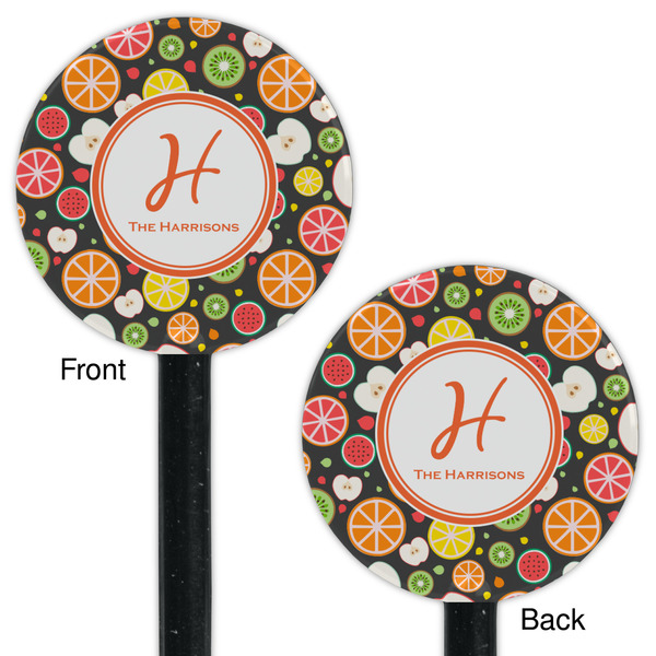 Apples & Oranges Black Plastic 5.5" Stir Stick - Double Sided - Round - Front & Back