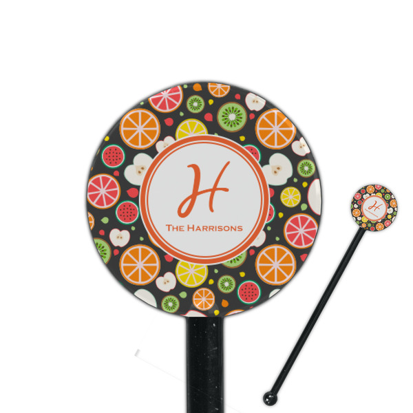 Custom Apples & Oranges 5.5" Round Plastic Stir Sticks - Black - Single Sided (Personalized)