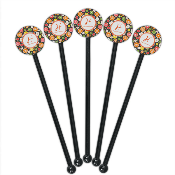 Apples & Oranges Black Plastic 5.5" Stir Stick - Round - Fan View