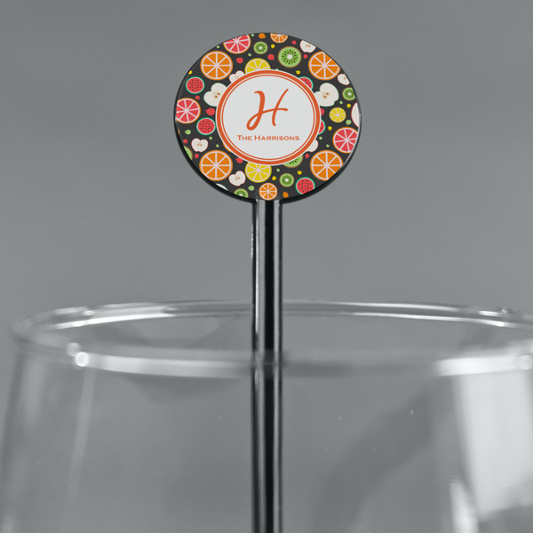 Apples & Oranges Black Plastic 5.5" Stir Stick - Round - Main